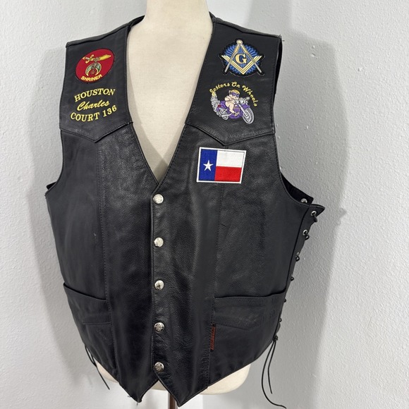 Other - Interstate Vest Mens XL Black Patch Leather Waistcoat Moto‎ Biker Cowboy Western